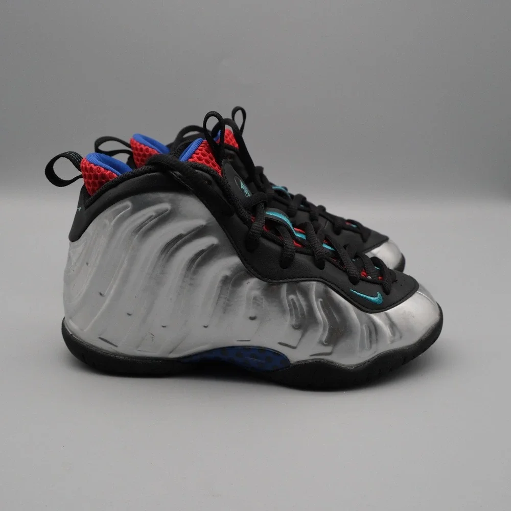 Nike Little Posite One Kids Silver Red Blue Metallic Futuristic 13C FJ3304-001